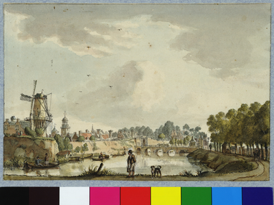 36370 Gezicht vanaf de singel over de stadsbuitengracht te Utrecht op het bastion Sterrenburg en de molen op de ...